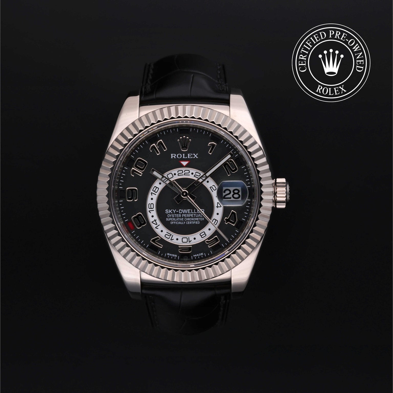 Rolex Certified Pre-owned Sky-Dweller M326139-0003 front on black background