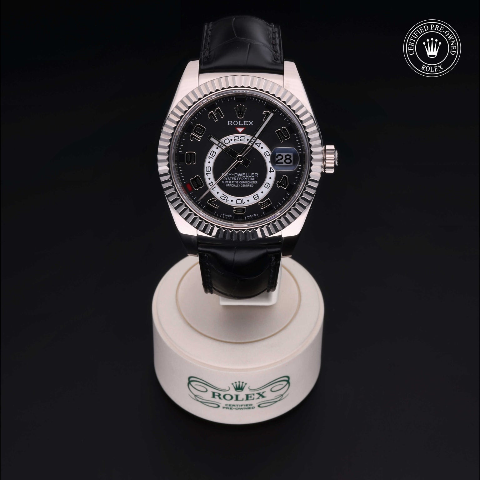 Rolex Certified Pre-owned Sky-Dweller M326139-0003 front on black background
