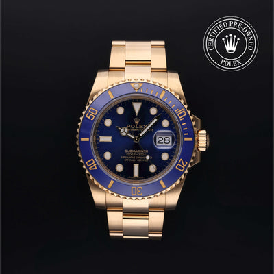 Rolex Certified Pre-owned Submariner Date M116618LB-0001 front on black background