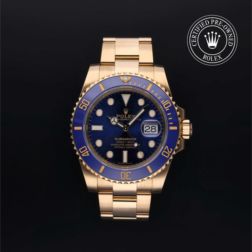Rolex Certified Pre-owned Submariner Date M116618LB-0001 front on black background