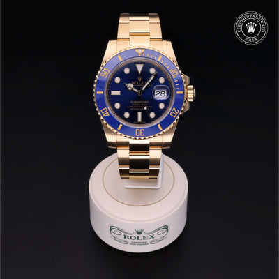 Rolex Certified Pre-owned Submariner Date M116618LB-0001 front on black background