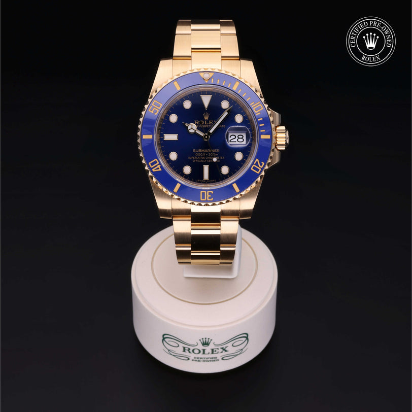 Rolex Certified Pre-owned Submariner Date M116618LB-0001 front on black background