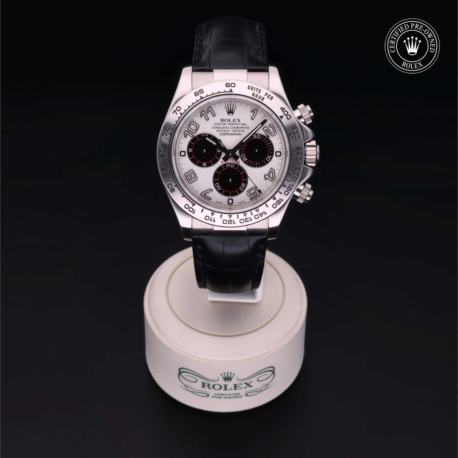Rolex Certified Pre-owned Daytona M116519-0167 front on black background