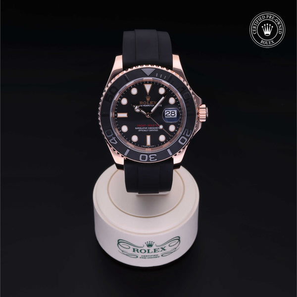 Rolex Certified Pre-owned Yacht-Master M116655-0002 front on black background