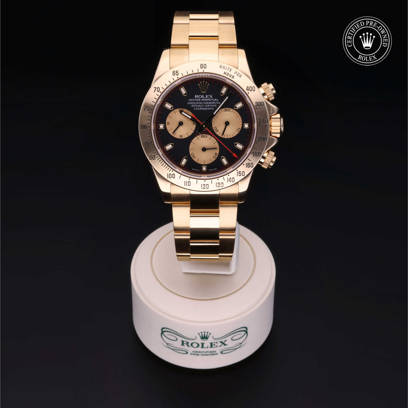 Rolex Certified Pre-owned Daytona M116528-0017 front on black background