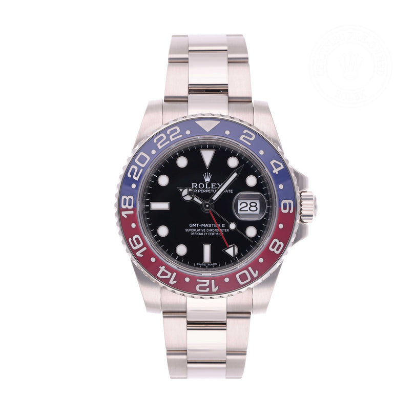 Rolex Certified Pre-owned GMT II M116719BLRO-0001 front on white background