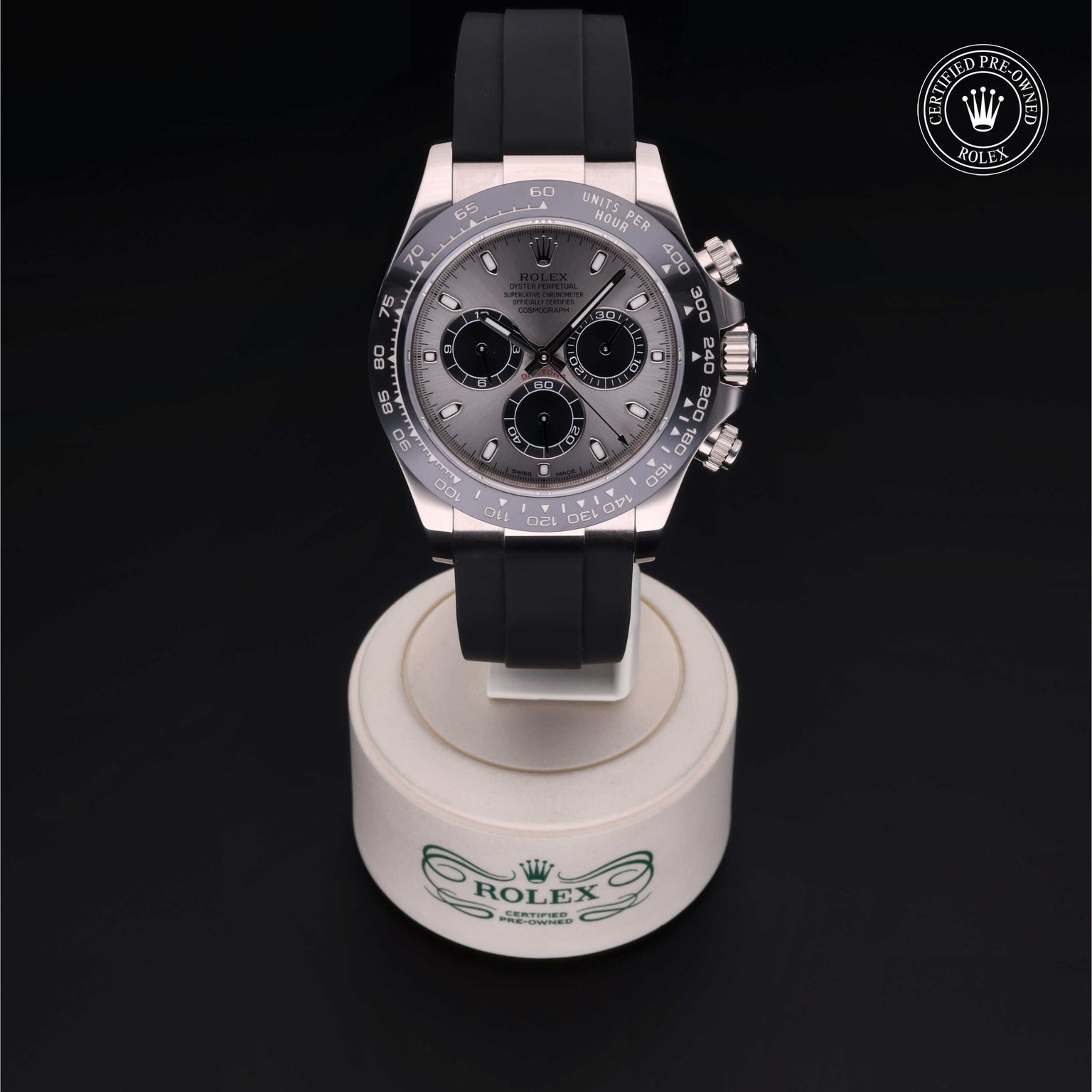 Rolex Certified Pre-owned Daytona M116519LN-0024 front on black background