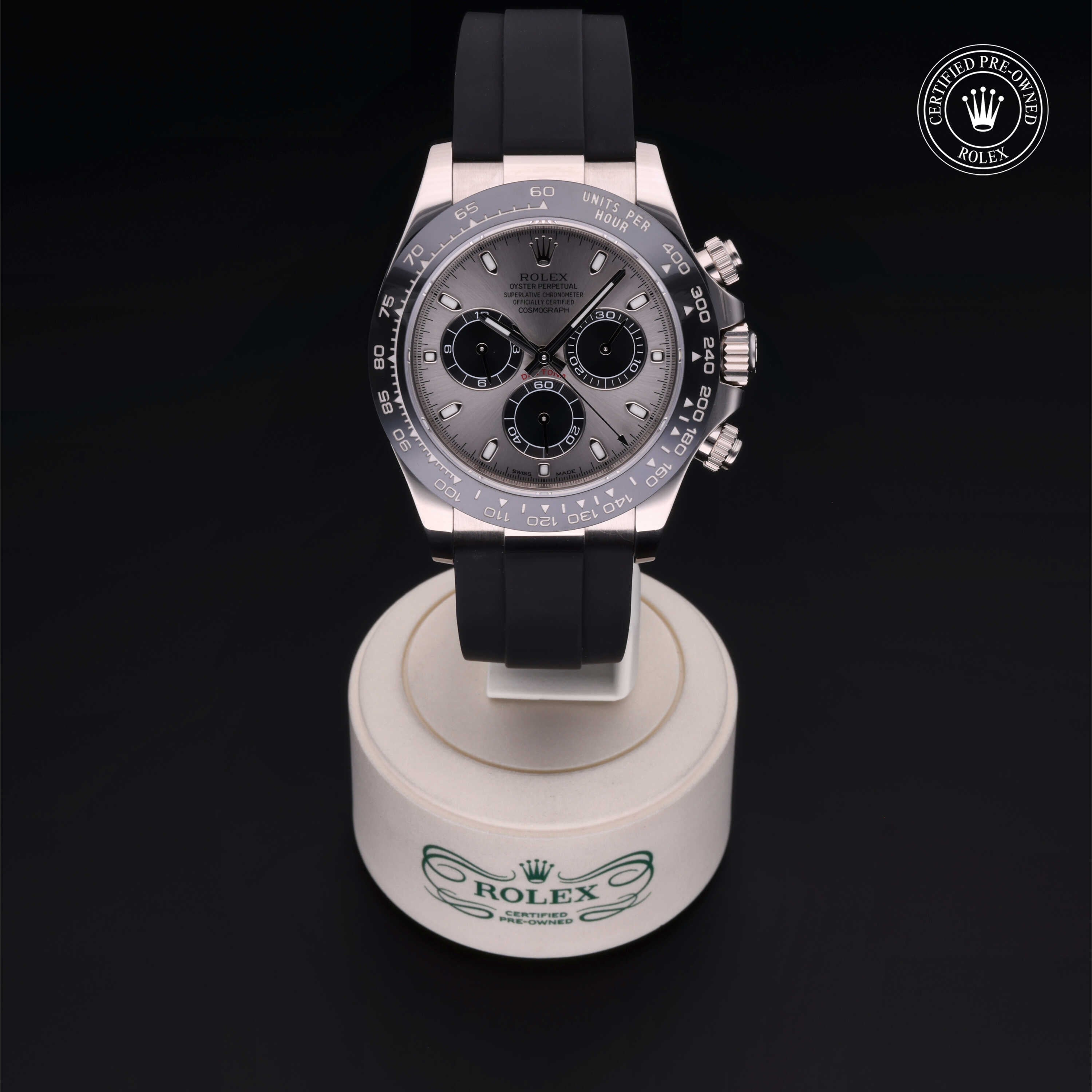 Rolex Certified Pre-owned Daytona M116519LN-0024 front on black background