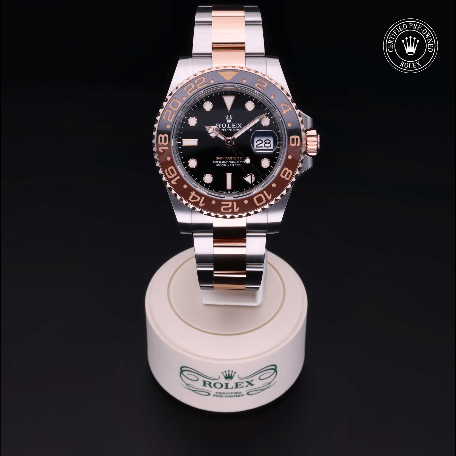 Rolex Certified Pre-owned GMT M126711CHNR-0002 front on black background