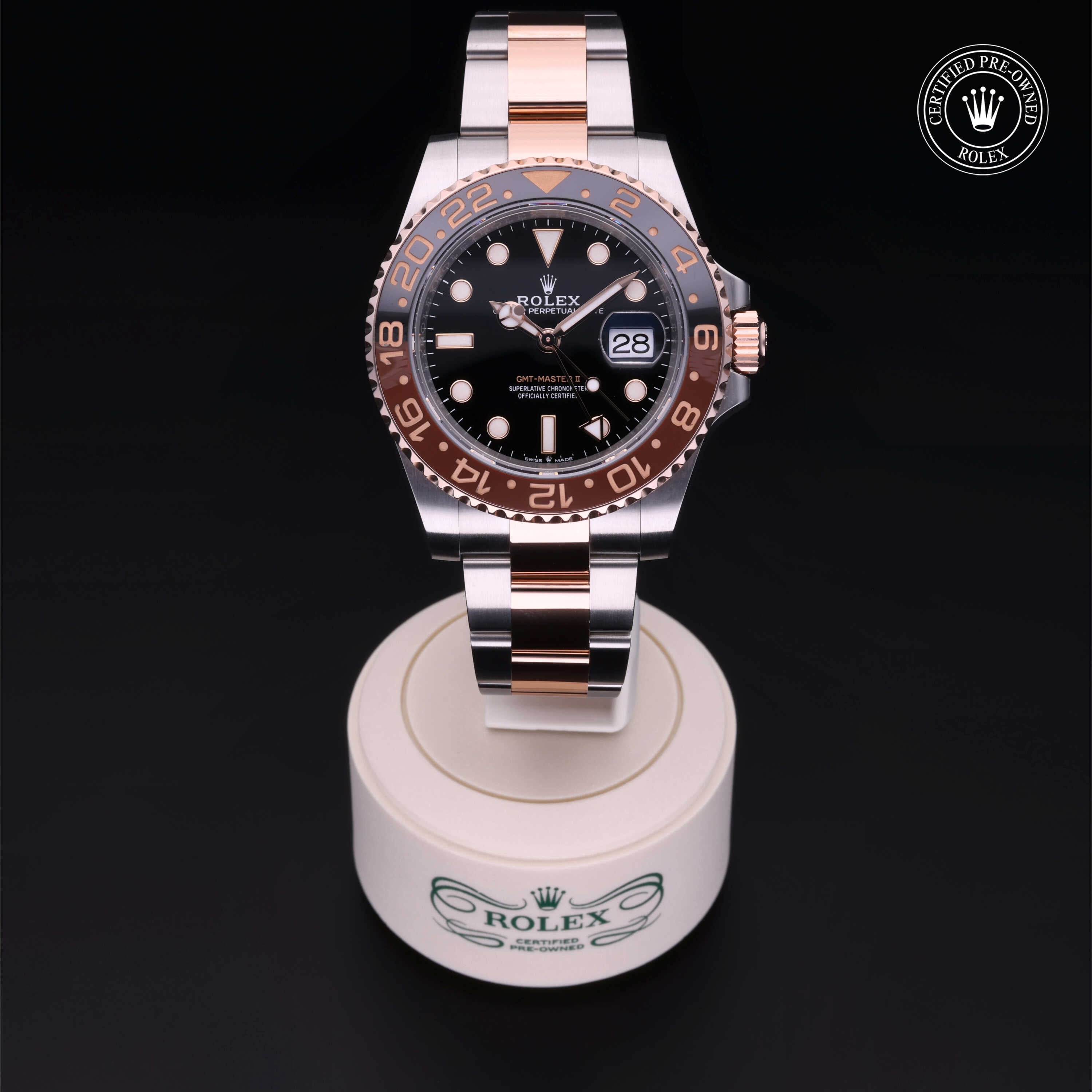 Rolex Certified Pre-owned GMT M126711CHNR-0002 front on black background