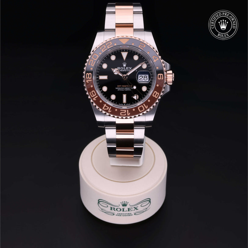 Rolex Certified Pre-owned GMT M126711CHNR-0002 front on black background