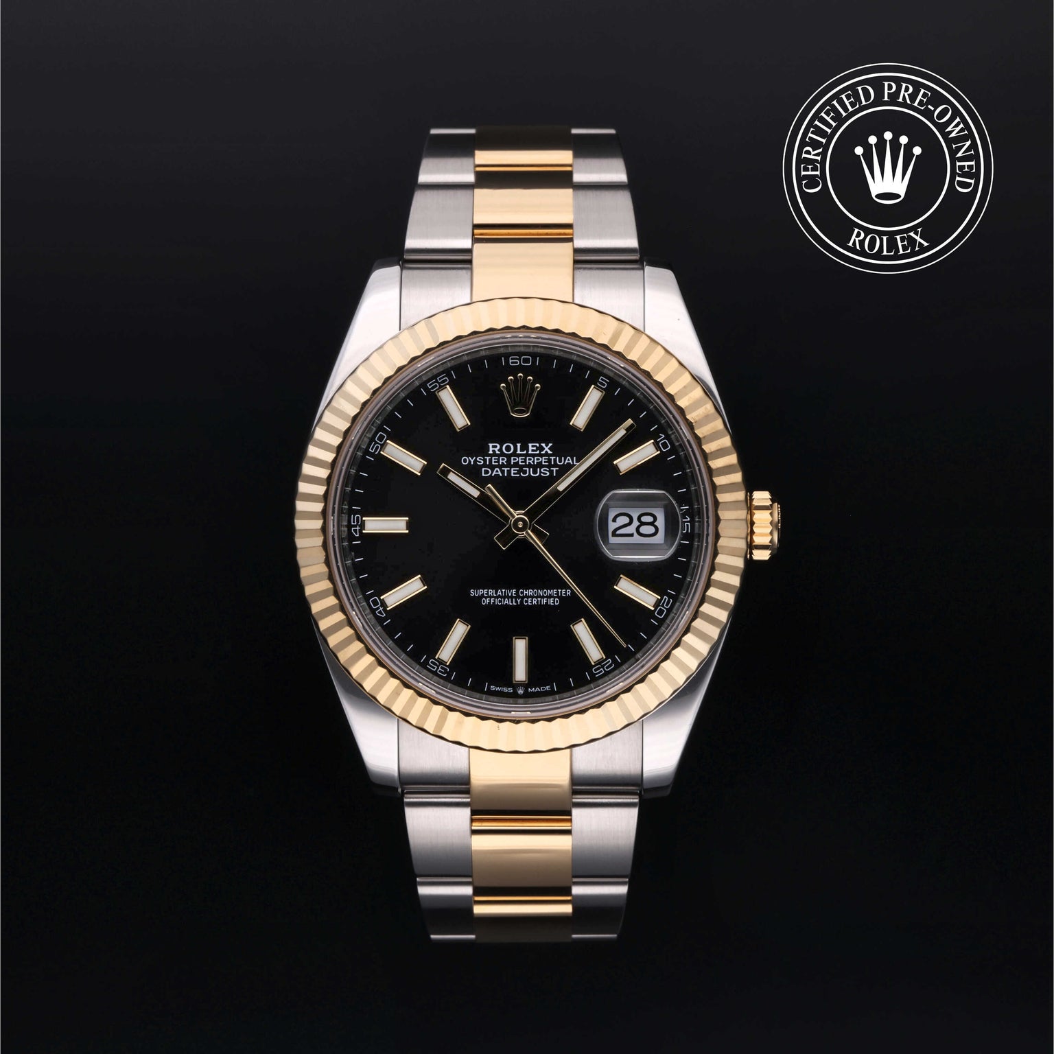 Rolex Certified Pre-owned Datejust M126333-0013 front on black background