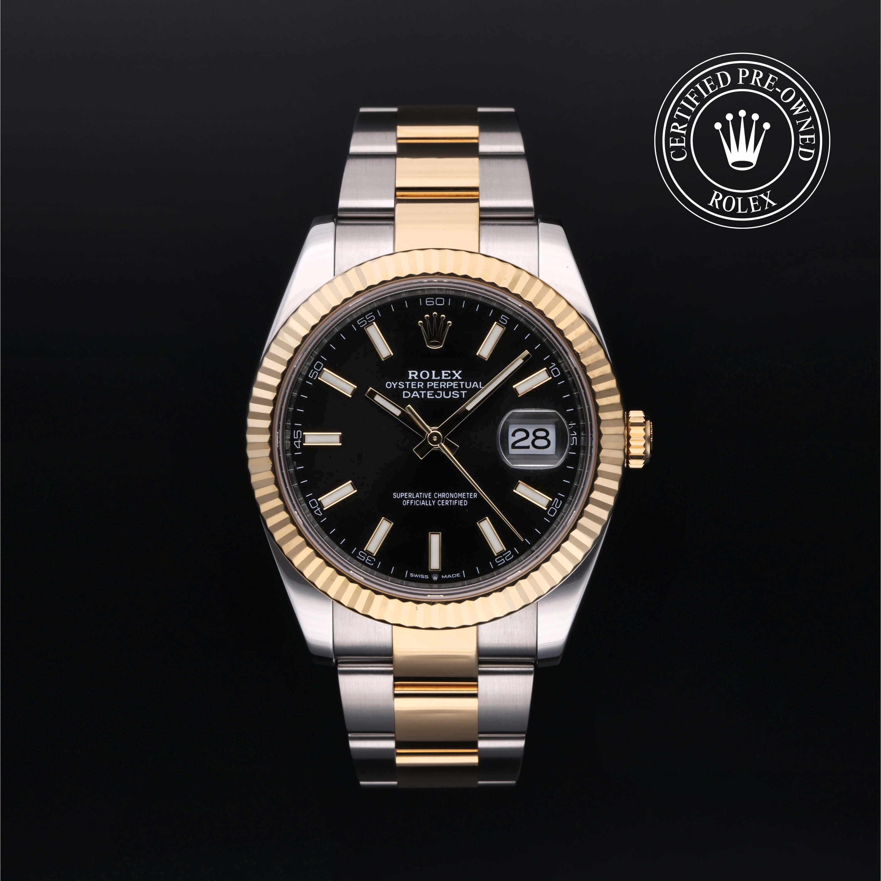 Rolex Certified Pre-owned Datejust M126333-0013 front on black background