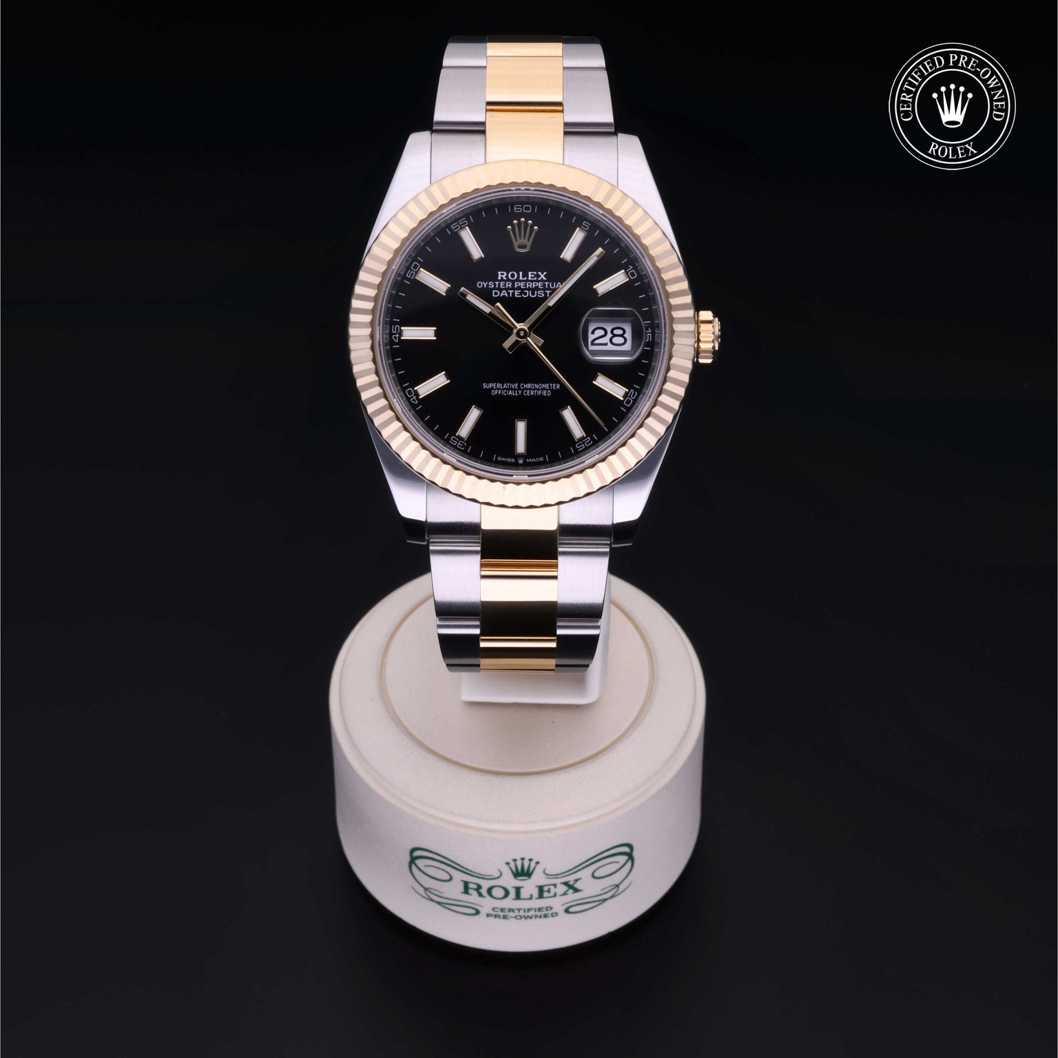 Rolex Certified Pre-owned Datejust M126333-0013 front on black background