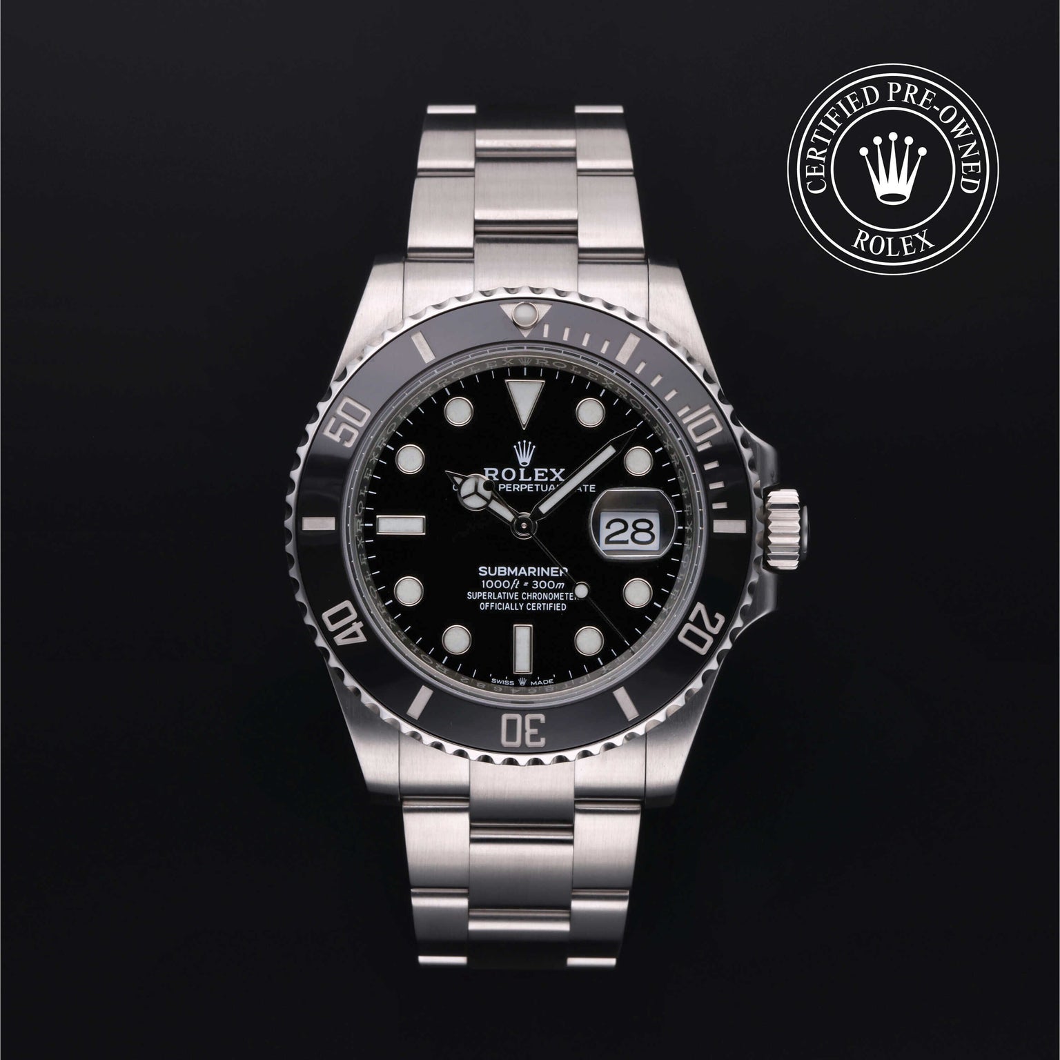 Rolex Certified Pre-owned Submariner M126610LN-0001 front on black background