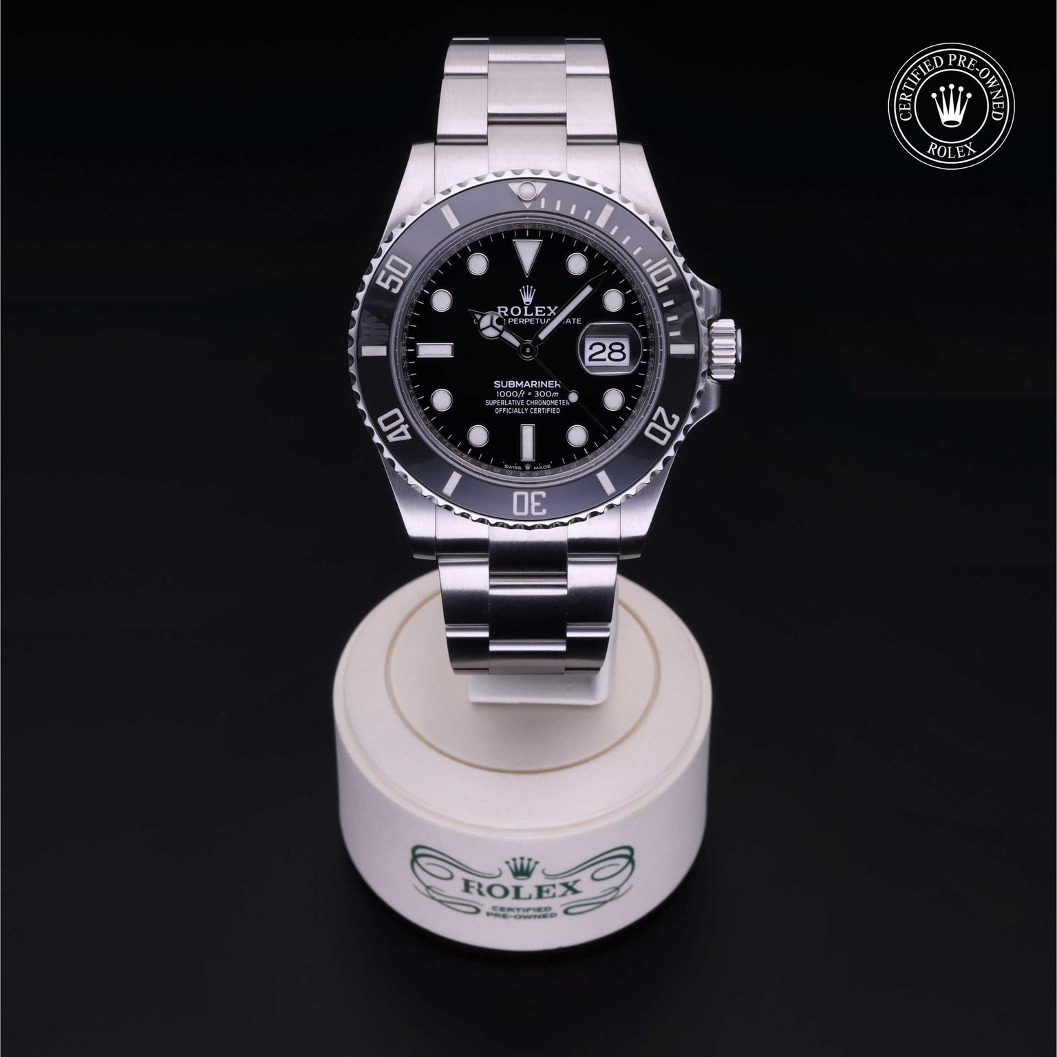 Rolex Certified Pre-owned Submariner M126610LN-0001 front on black background
