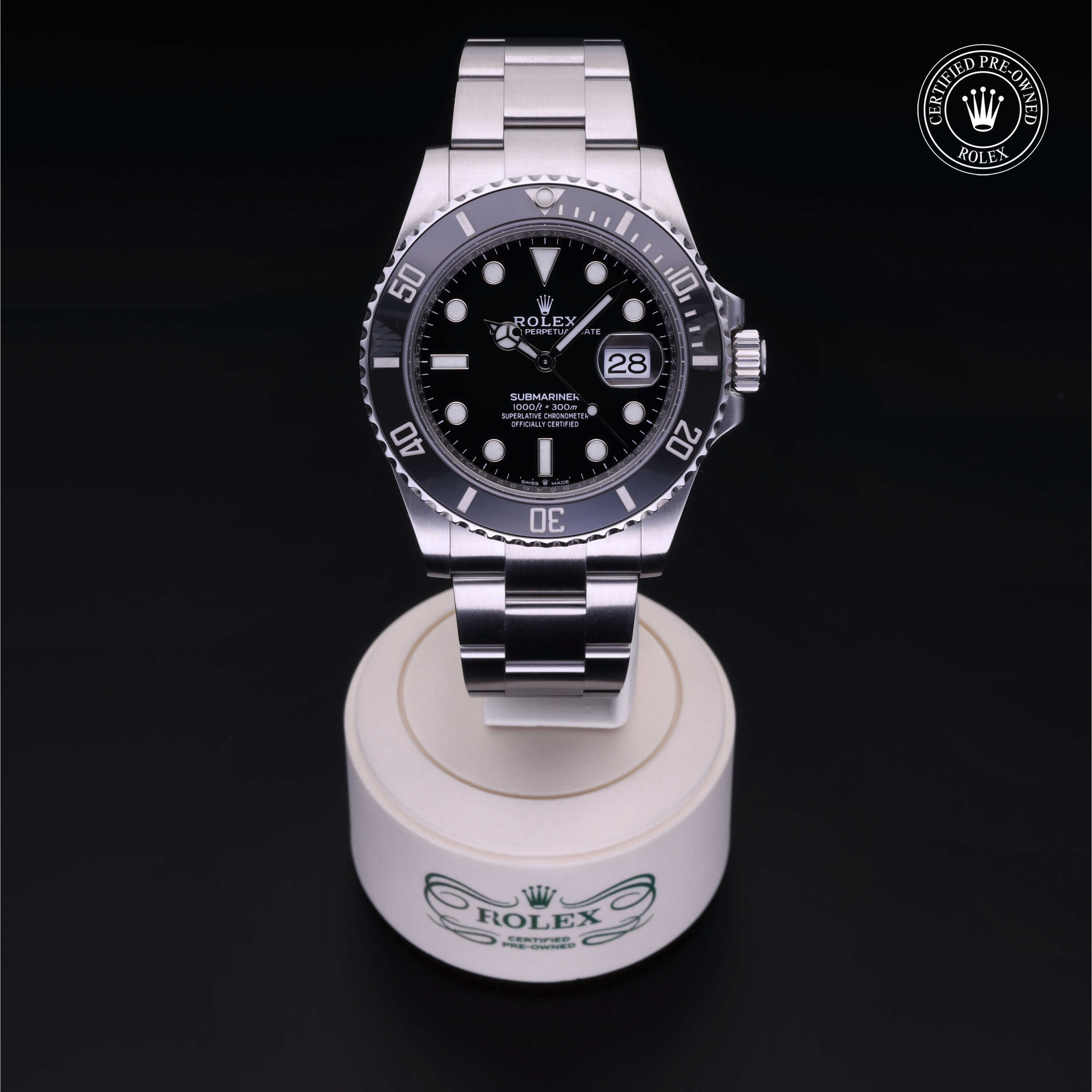 Rolex Certified Pre-owned Submariner M126610LN-0001 front on black background