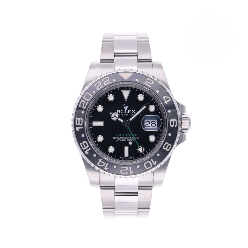 Rolex Certified Pre-owned GMT M116710LN-0001 front on white background