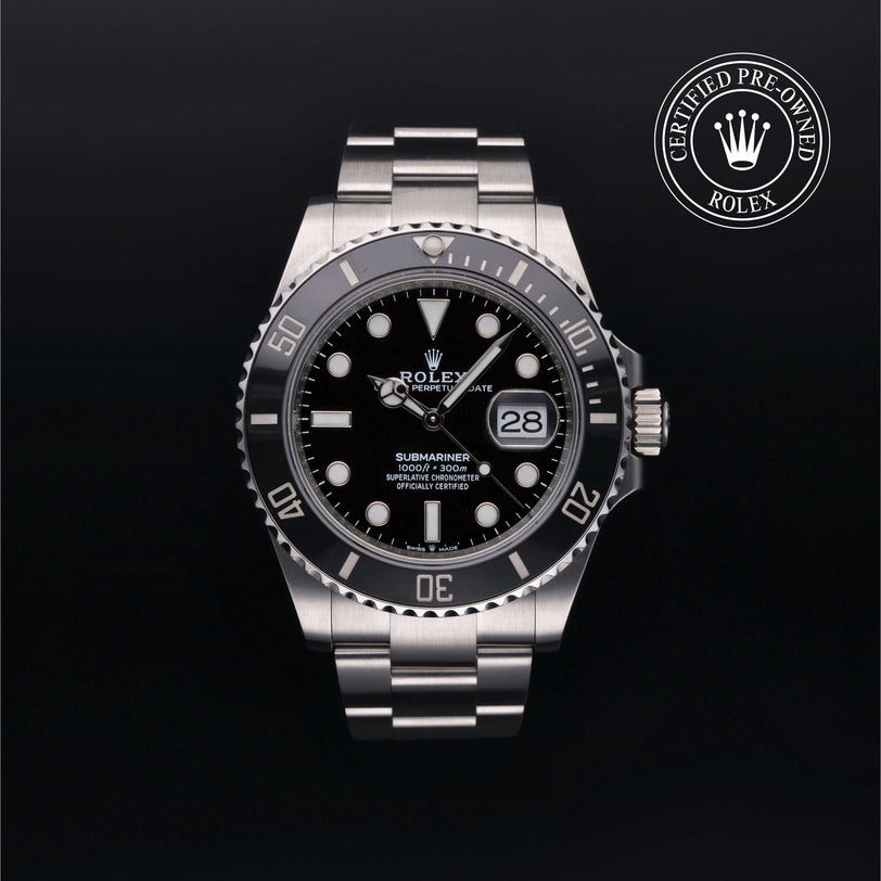 Rolex Certified Pre-owned Submariner M126610LN-0001 front on black background
