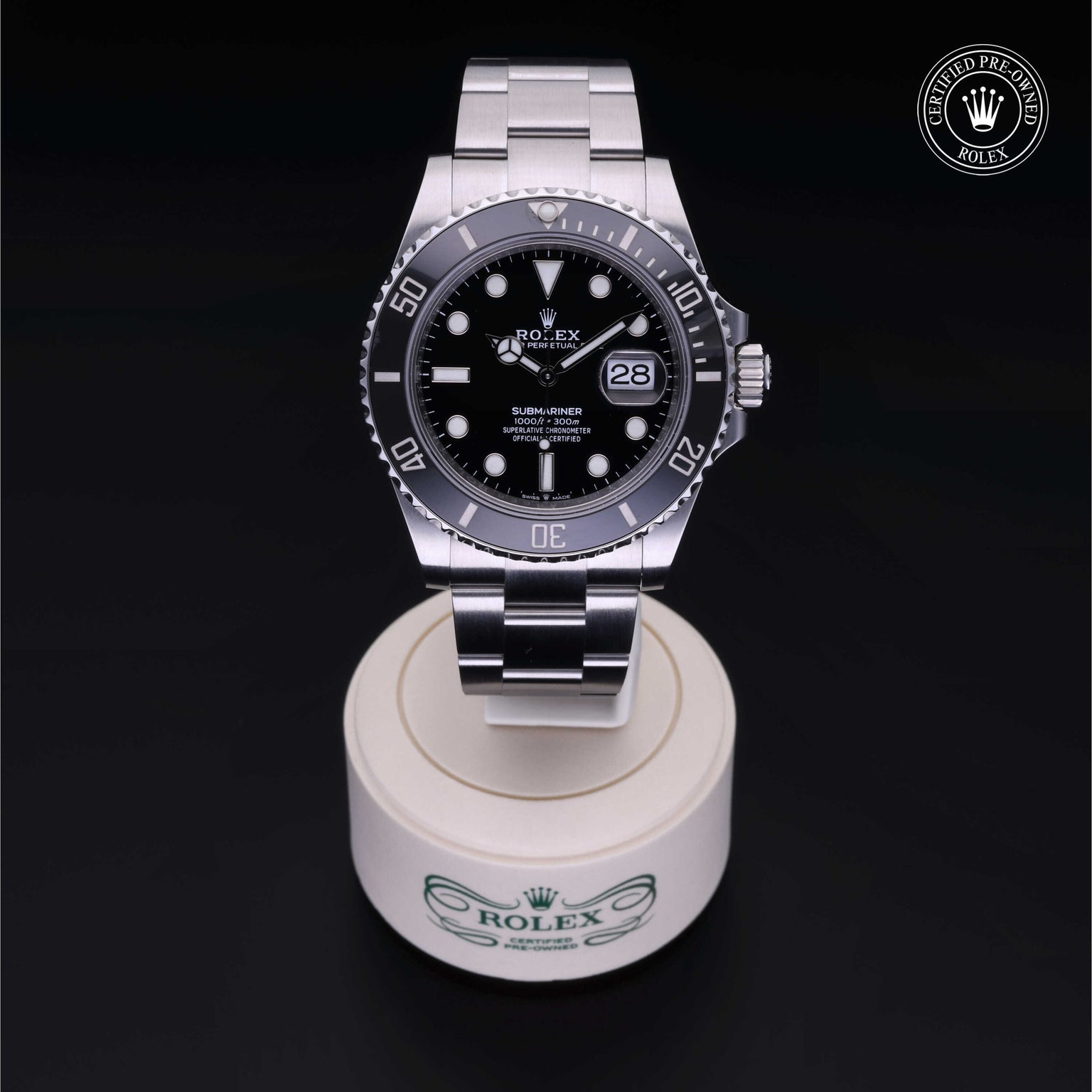 Rolex Certified Pre-owned Submariner M126610LN-0001 front on black background