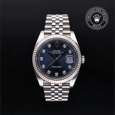 Rolex Certified Pre-owned Datejust M126334-0016 front on black background