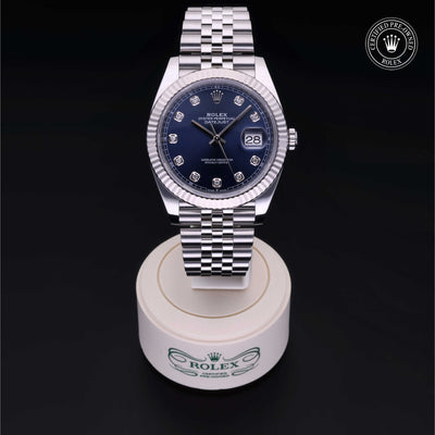 Rolex Certified Pre-owned Datejust M126334-0016 front on black background