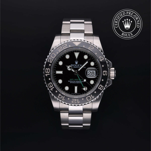 Rolex CPO GMT II M116710LN front on white background