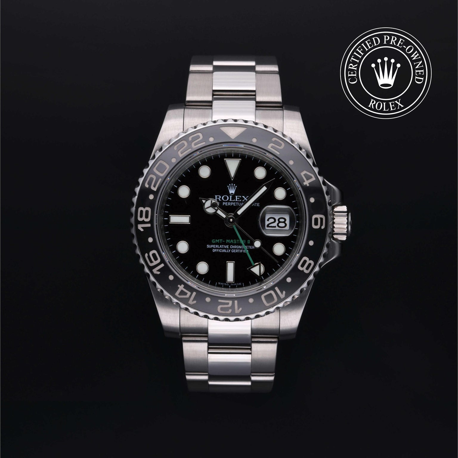 Rolex CPO GMT II M116710LN front on white background