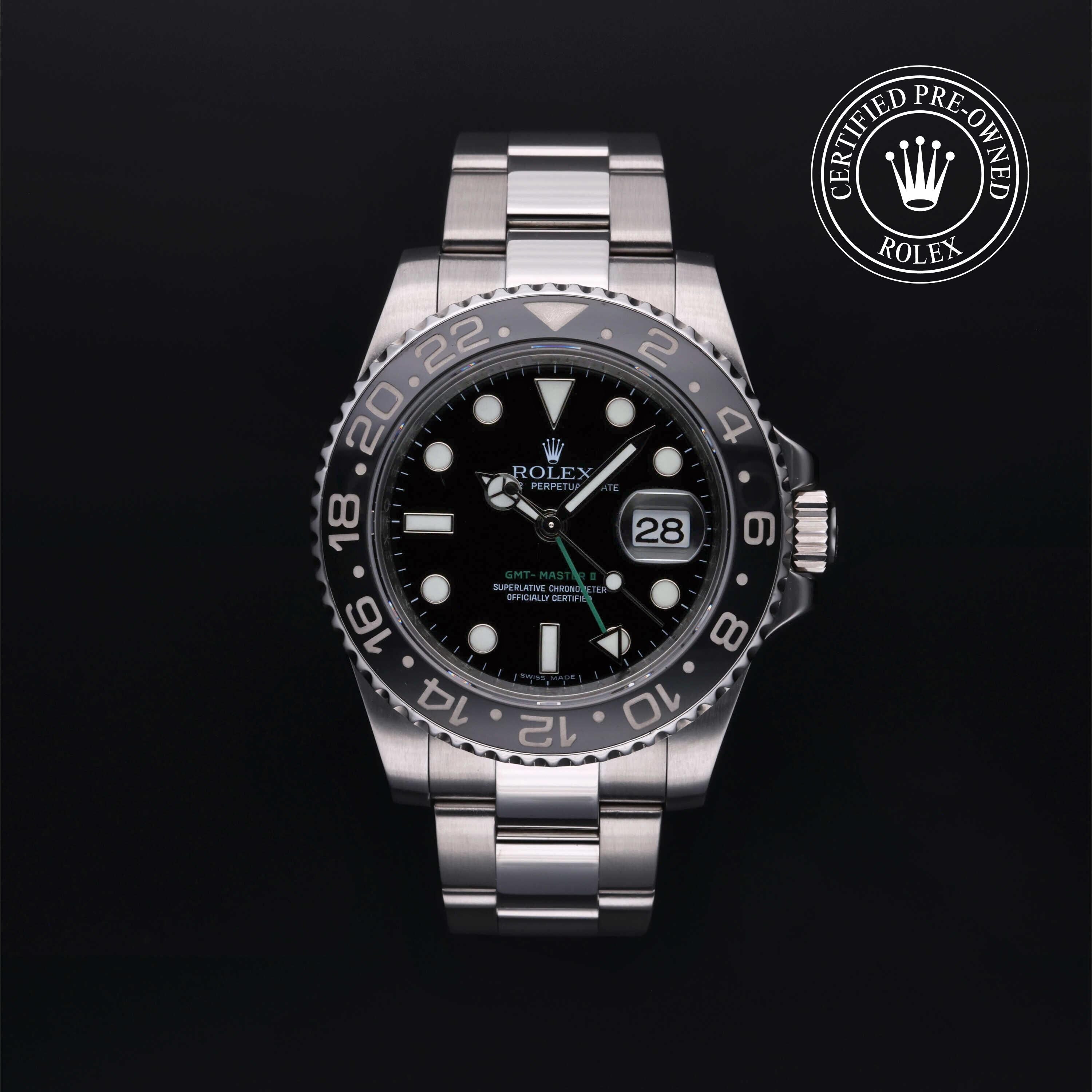 Rolex CPO GMT II M116710LN front on white background
