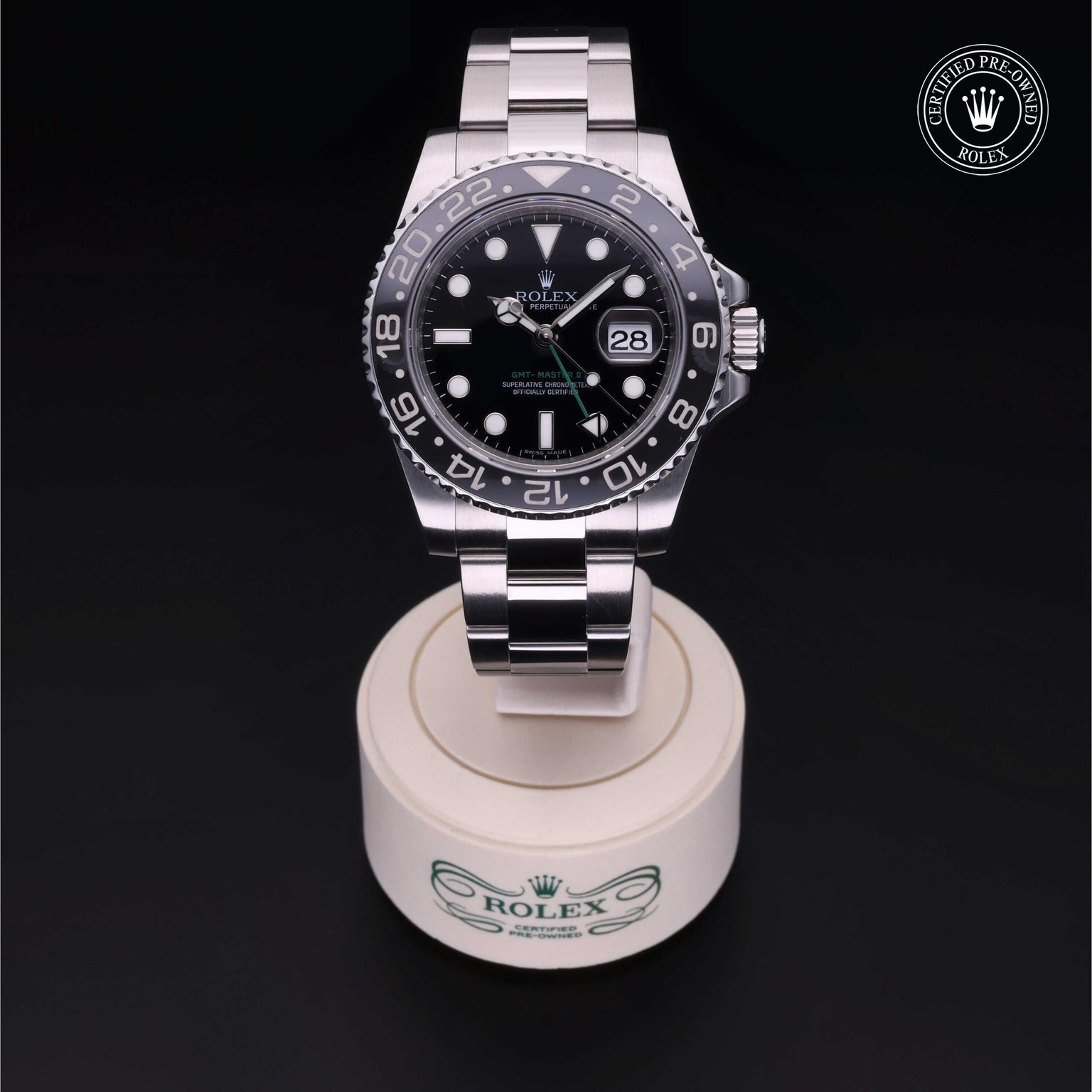 Rolex CPO GMT II M116710LN front on white background