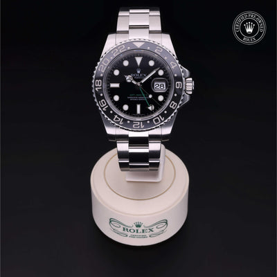Rolex CPO GMT II M116710LN front on white background