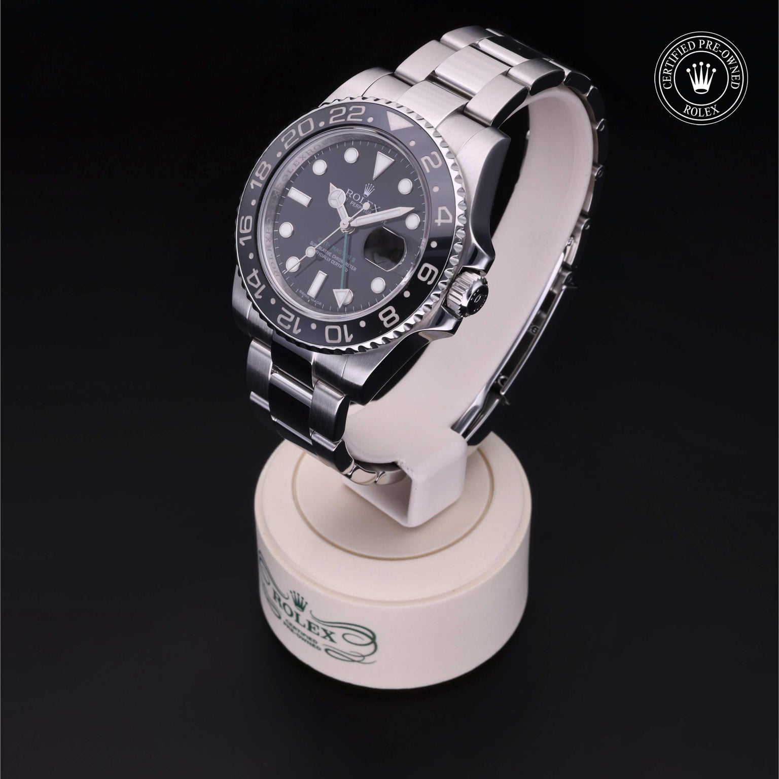 Rolex CPO GMT II M116710LN front on white background