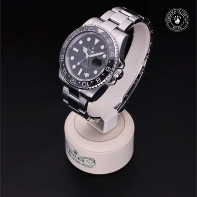 Rolex CPO GMT II M116710LN front on white background