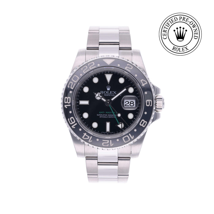 Rolex CPO GMT II M116710LN front on white background