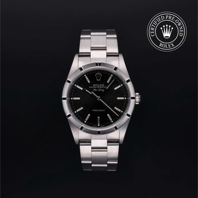 Rolex Certified Pre-owned Air-King M14010M-0012 front on black background