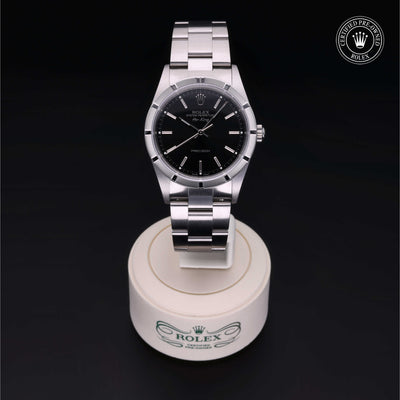 Rolex Certified Pre-owned Air-King M14010M-0012 front on black background