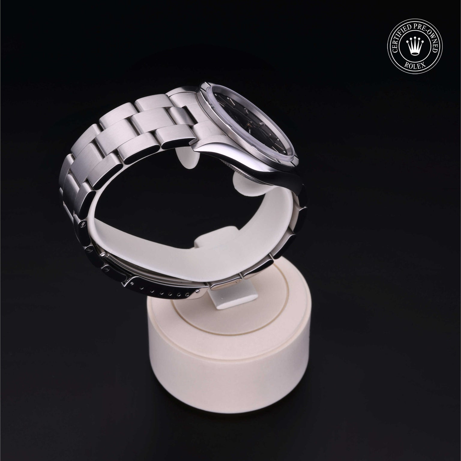 Rolex Certified Pre-owned Air-King M14010M-0012 front on black background