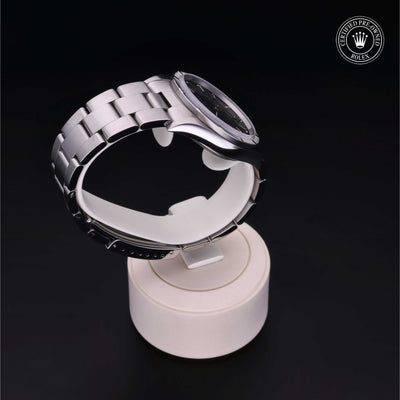 Rolex Certified Pre-owned Air-King M14010M-0012 front on black background
