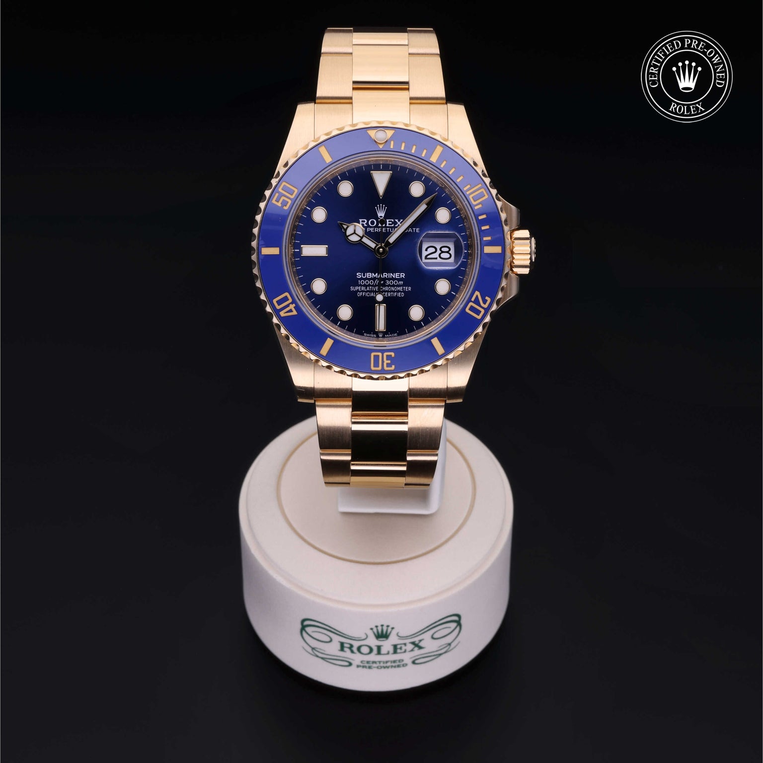 Rolex Certified Pre-owned Submariner M126618LB-0002 front on black background