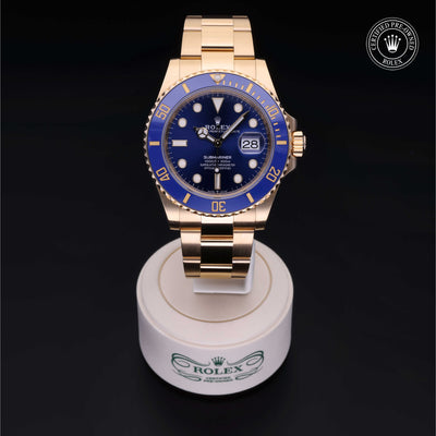 Rolex Certified Pre-owned Submariner M126618LB-0002 front on black background