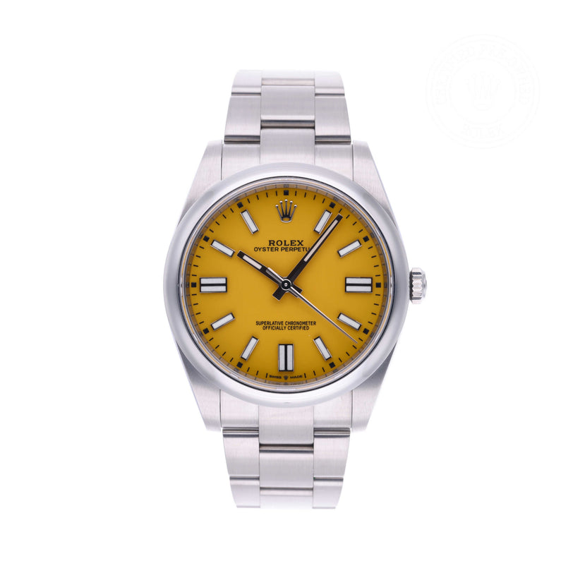 Rolex Certified Pre-owned Oyster Perpetual M124300-0004 front on white background