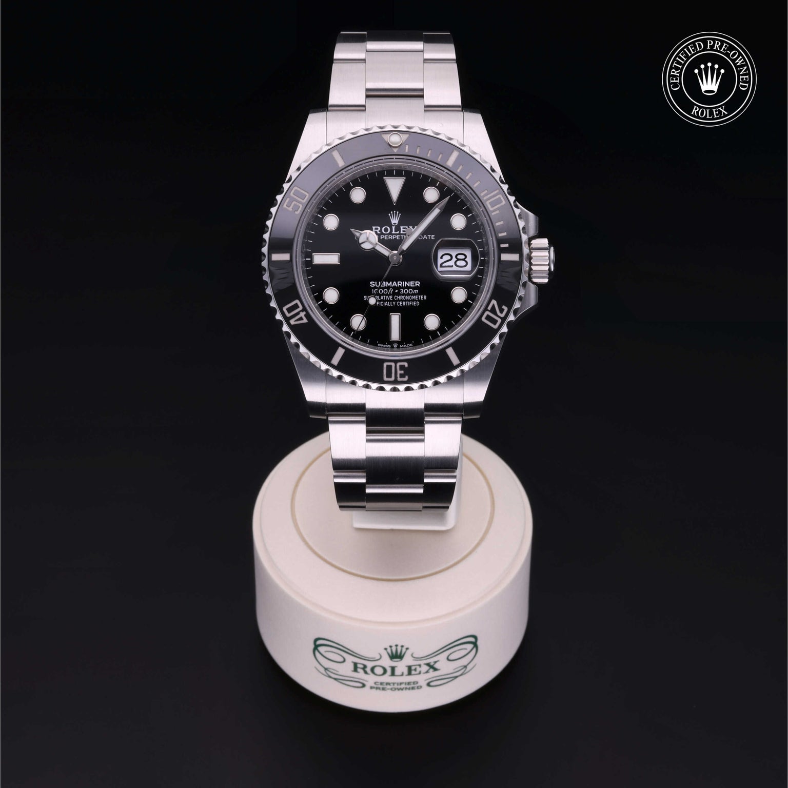 Rolex Certified Pre-owned Submariner M126610LN-0001 front on black background