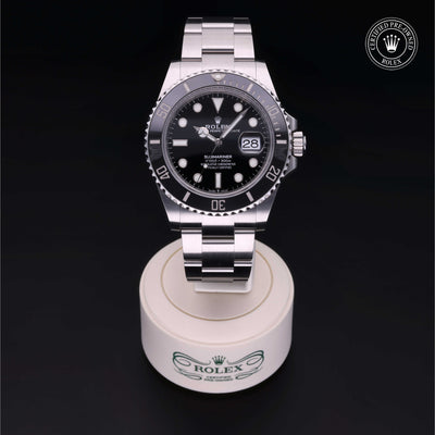 Rolex Certified Pre-owned Submariner M126610LN-0001 front on black background