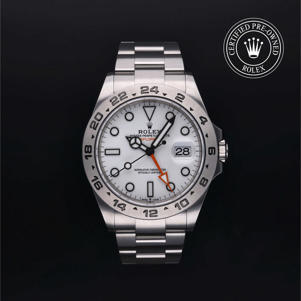 Rolex Certified Pre-owned Explorer II M226570-0001 front on black background