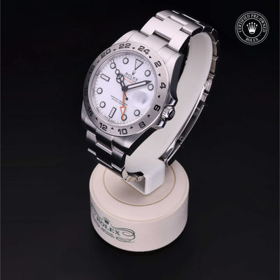 Rolex Certified Pre-owned Explorer II M226570-0001 front on black background