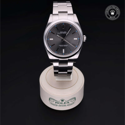 Rolex Certified Pre-owned Oyster Perpetual M114300-0001 front on black background