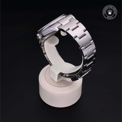 Rolex Certified Pre-owned Oyster Perpetual M114300-0001 front on black background