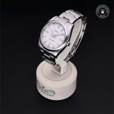 Rolex Certified Pre-owned Oyster Perpetual M114200-0024 front on black background