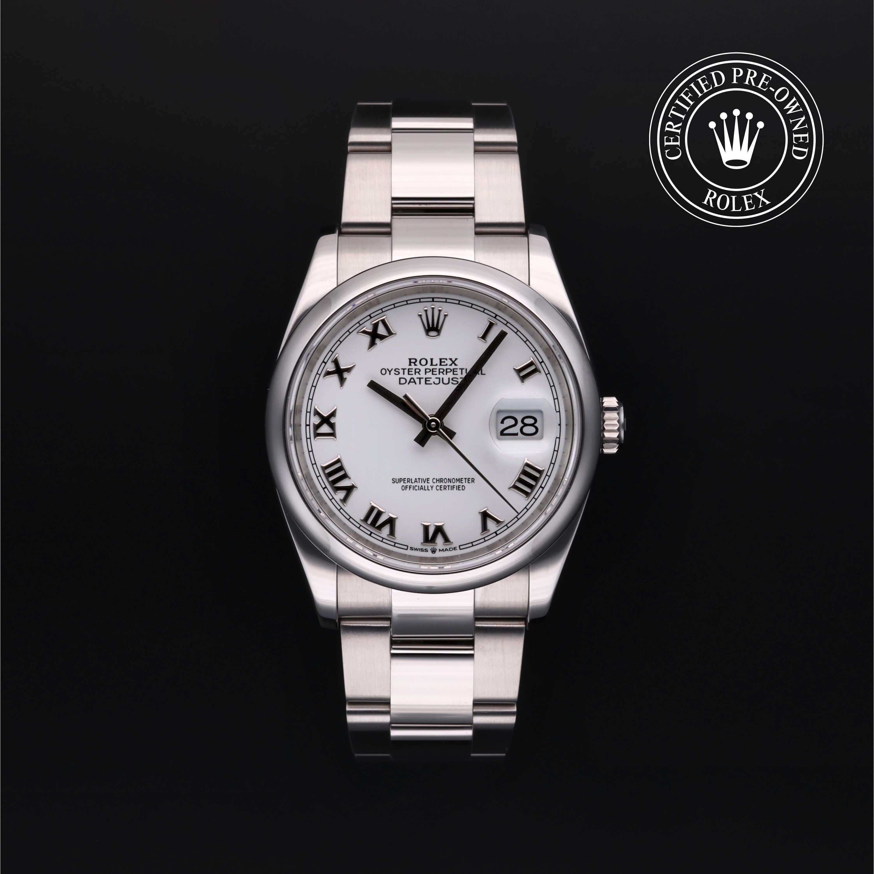 Rolex Certified Pre-owned Datejust M126200-0008 front on black background