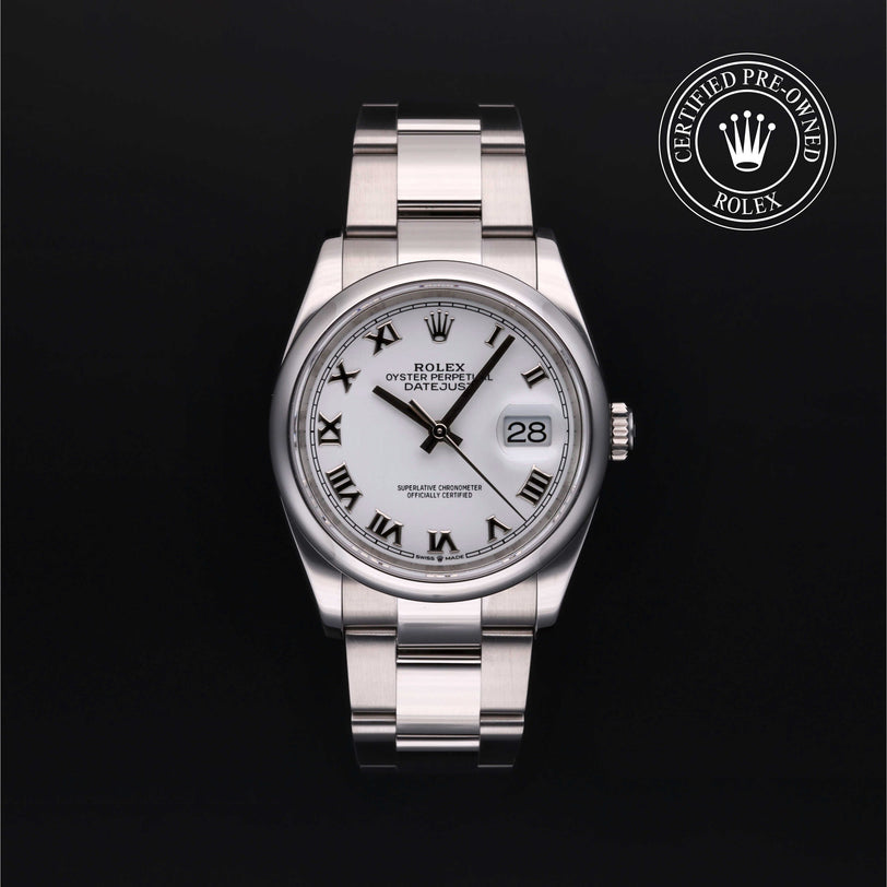 Rolex Certified Pre-owned Datejust M126200-0008 front on black background